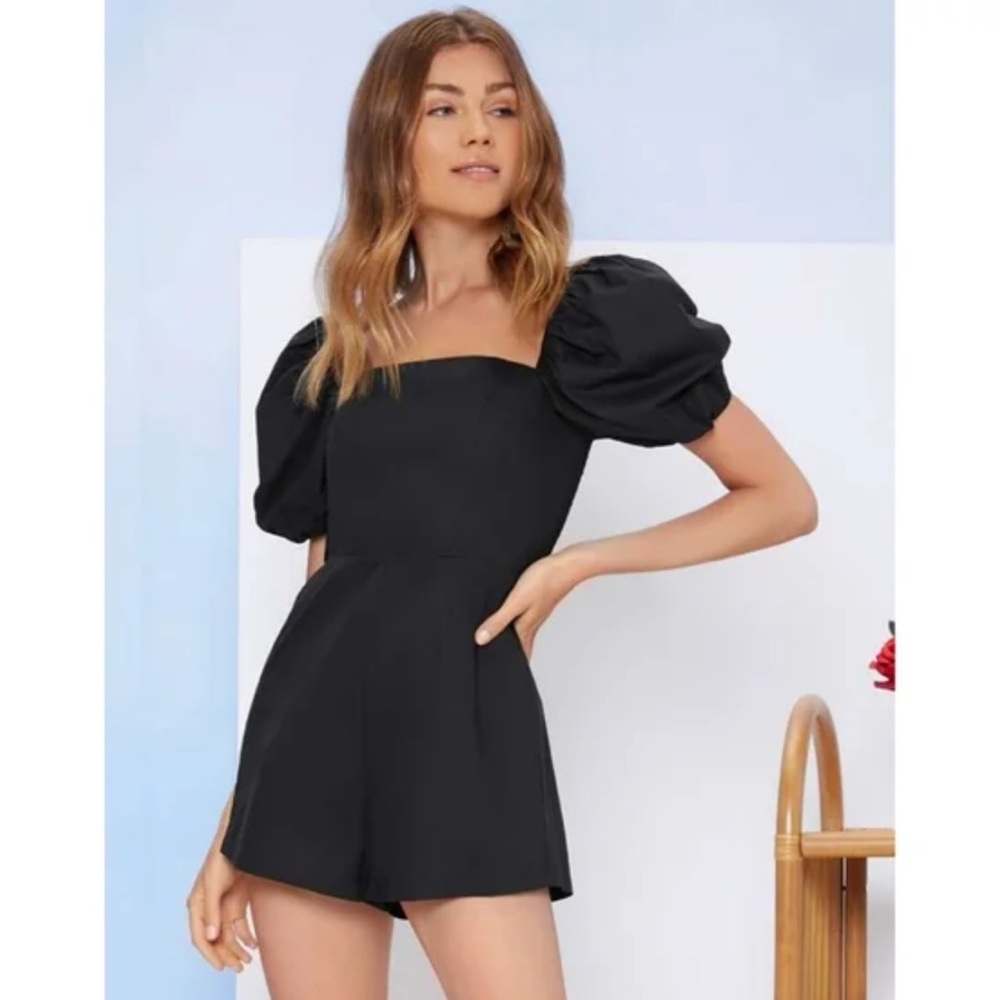 Shein Prive Square Neck Puff Sleeve Romper